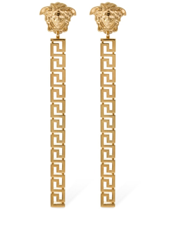 Versace: Greek motif & medusa pendant earrings - Gold - women_0 | Luisa Via Roma
