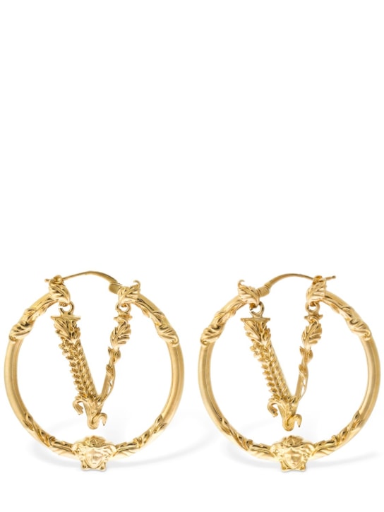 Versace: Signature V hoop earrings - Gold - women_0 | Luisa Via Roma