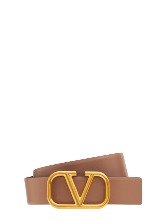 Valentino Garavani: 4cm V Logo reversible leather belt - Brown/Nero - women_0 | Luisa Via Roma
