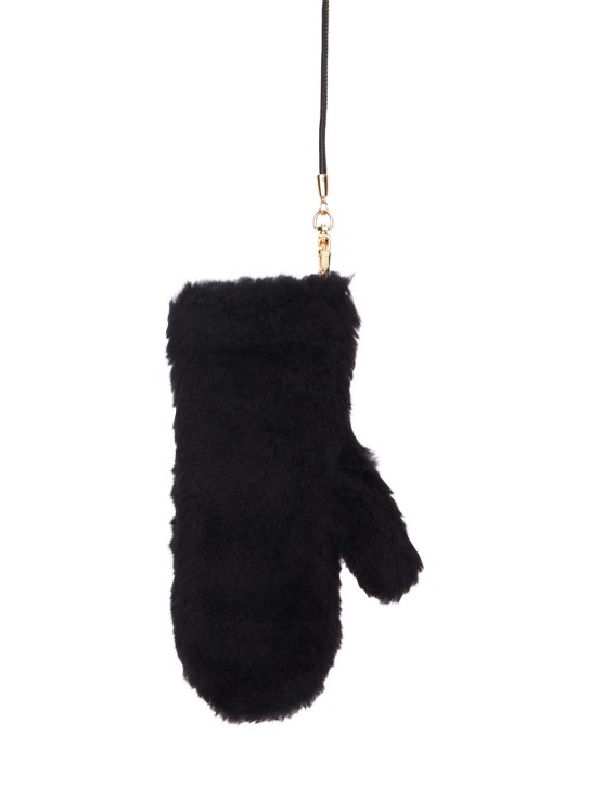 Max Mara: Ombrato wool blend teddy gloves w/ strap - Black - women_1 | Luisa Via Roma