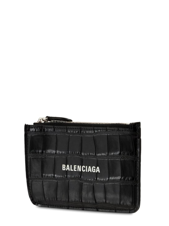 Balenciaga: Croc embossed leather zip card holder - Black - women_1 | Luisa Via Roma