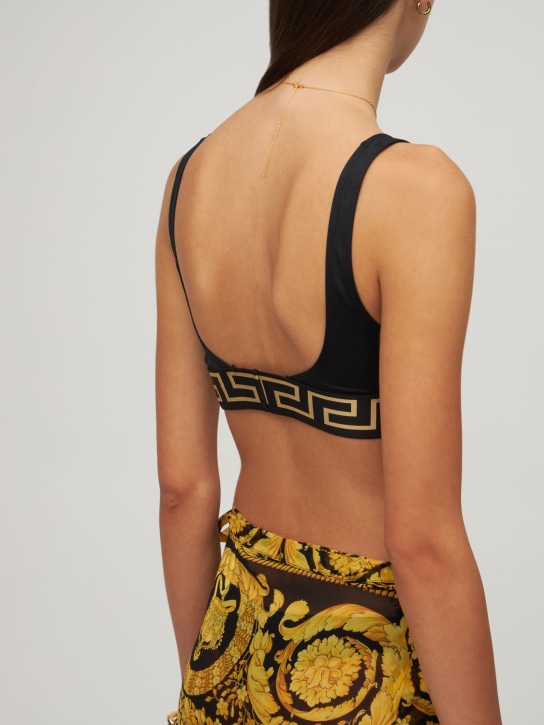 Versace: Triangle bikini top w/ Greek motif - Black - women_1 | Luisa Via Roma