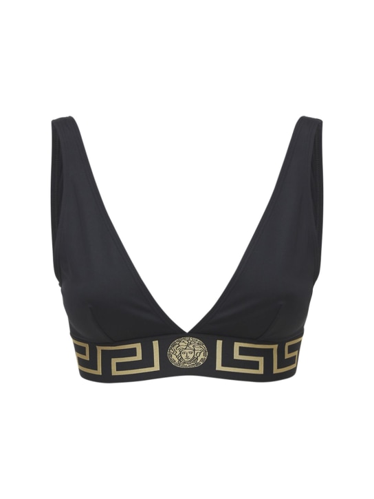 Versace: Triangle bikini top w/ Greek motif - Black - women_0 | Luisa Via Roma