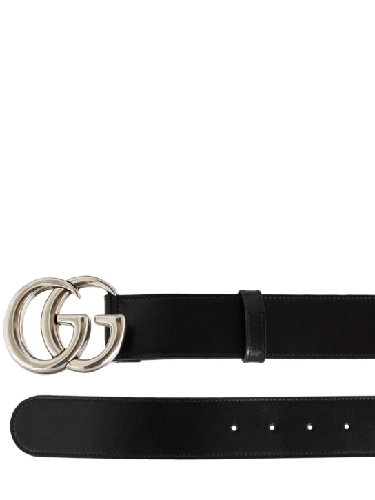 Gucci: Cinturón de piel con hebilla GG 4cm - Negro - women_1 | Luisa Via Roma