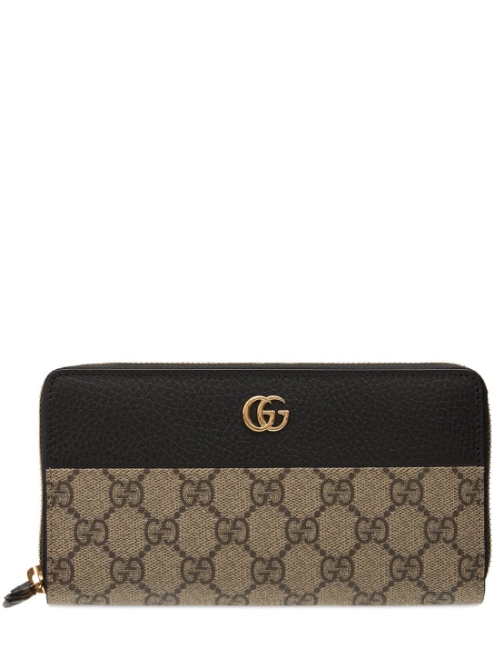Gucci: GG Marmont zip around wallet - Beige/Black - women_0 | Luisa Via Roma