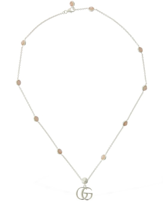 Gucci: Double G mother of pearl necklace - Silver/Pink - women_0 | Luisa Via Roma