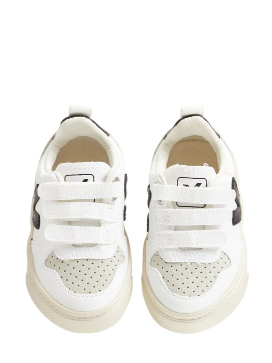 Veja: V-10 coated organic strap sneakers - White/Black - kids-girls_1 | Luisa Via Roma
