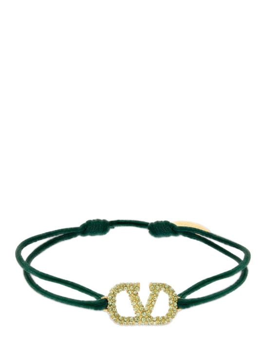 Valentino Garavani: Crystal V logo slim adjustable bracelet - Jungle/Green - women_0 | Luisa Via Roma