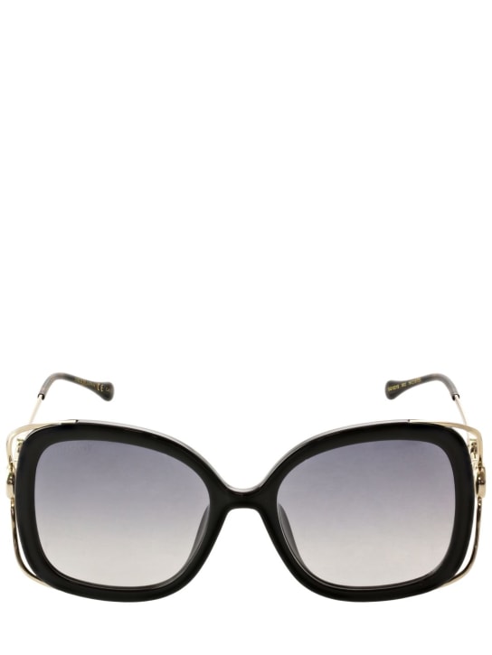 Gucci: Horsebit squared metal sunglasses - Black/Gold - women_0 | Luisa Via Roma