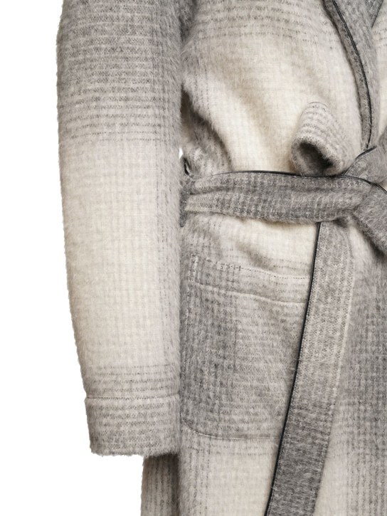 Agnona: Robe de chambre en alpaga mélangé à carreaux - Ivory/Flannel G - women_1 | Luisa Via Roma