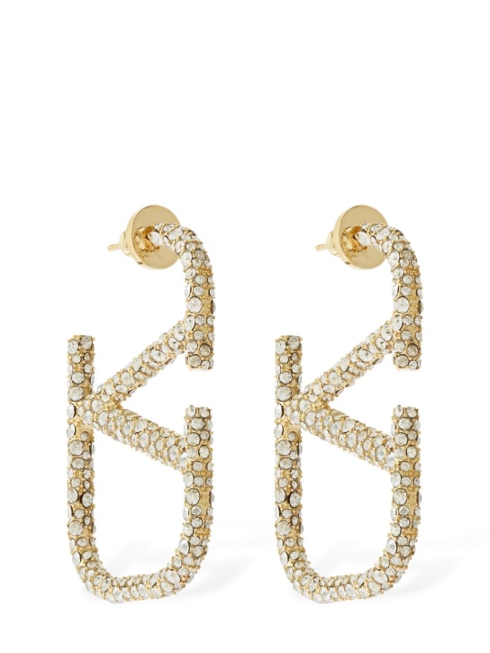 Valentino Garavani: 4.5cm crystal V logo earrings - Gold/Crystal - women_0 | Luisa Via Roma