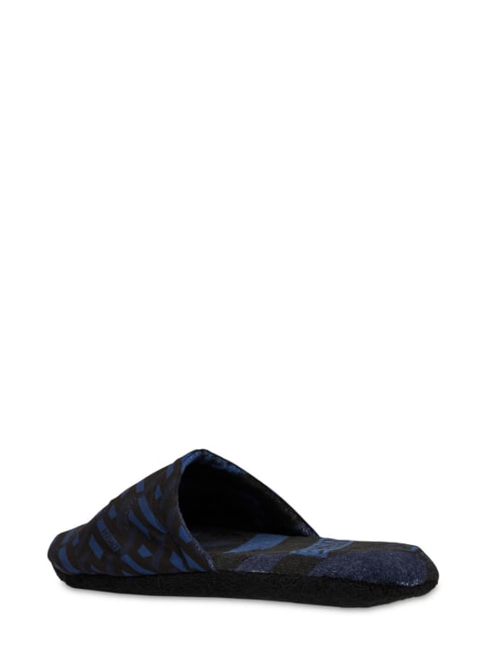 Versace: Monogram印花棉质拖鞋 - 蓝色 - ecraft_1 | Luisa Via Roma