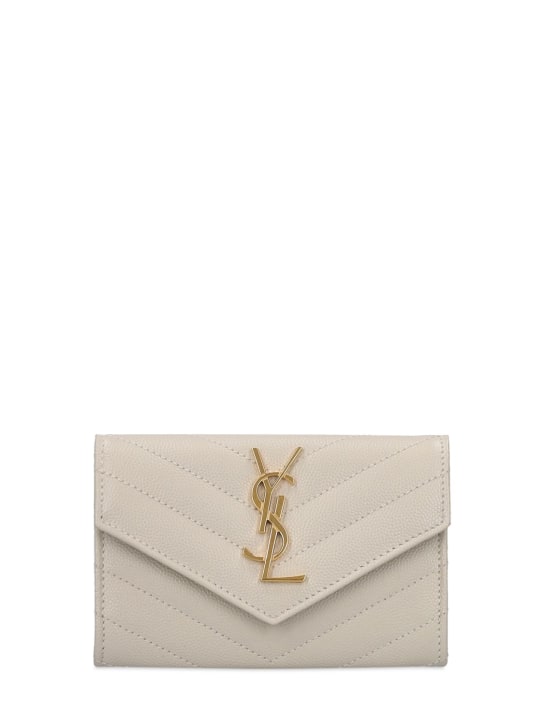 Saint Laurent: Monogram leather envelope wallet - Crema Soft - women_0 | Luisa Via Roma