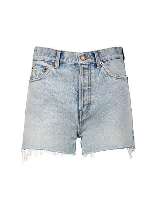 Saint Laurent: Shorts slim fit de denim de algodón - Beverly Blue - women_0 | Luisa Via Roma