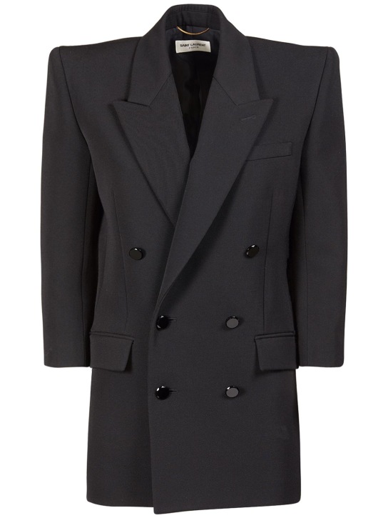 Saint Laurent: Vestido blazer clásico de lana - Negro - women_0 | Luisa Via Roma