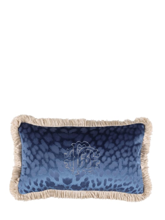 Roberto Cavalli: Monogram silk cushion - Blue - ecraft_0 | Luisa Via Roma