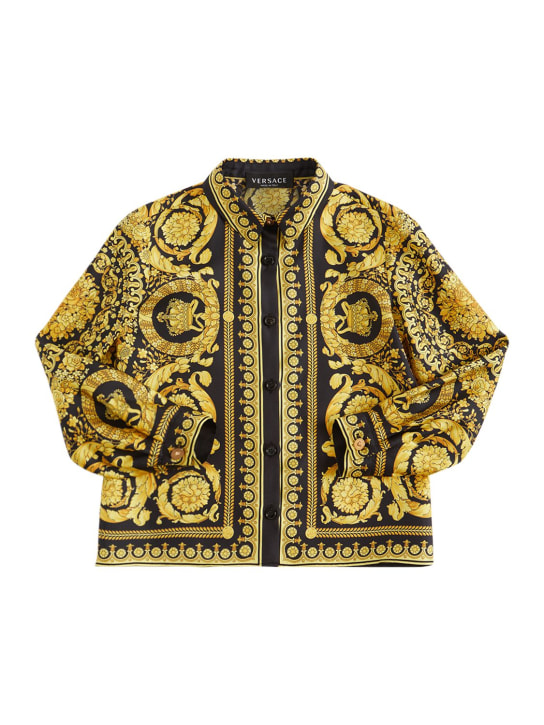 Versace: Baroque print silk shirt - Yellow/Black - kids-girls_0 | Luisa Via Roma