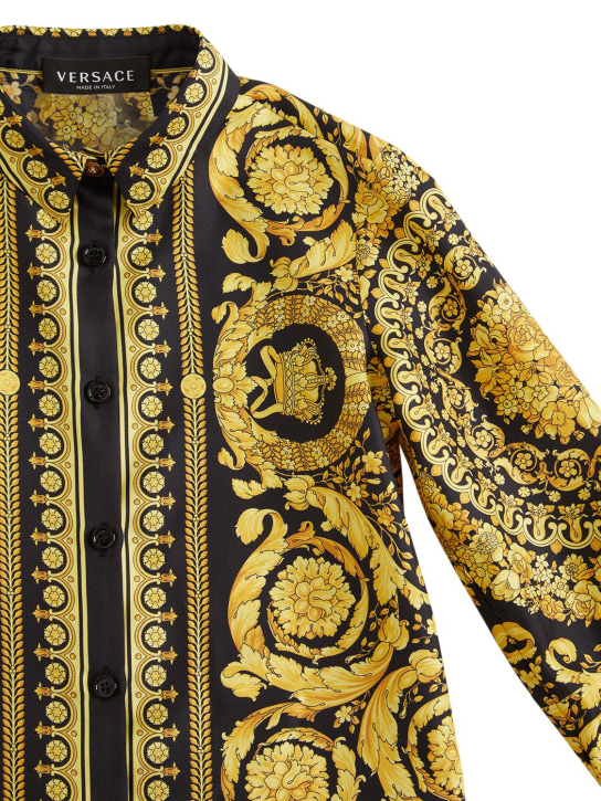 Versace: Baroque print silk shirt - Yellow/Black - kids-girls_1 | Luisa Via Roma