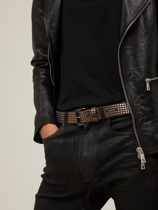 HTC Los Angeles: Cintura in pelle con borchie 3.5cm - Marrone - men_1 | Luisa Via Roma