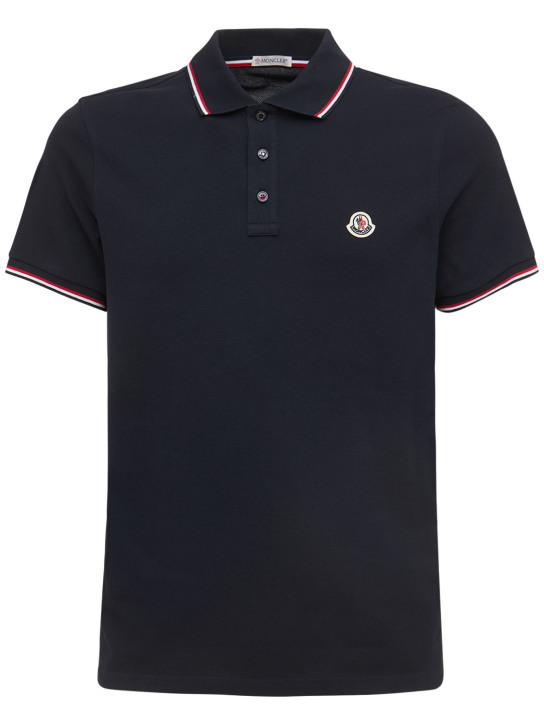 Moncler: Cotton piquet polo shirt - Navy - men_0 | Luisa Via Roma
