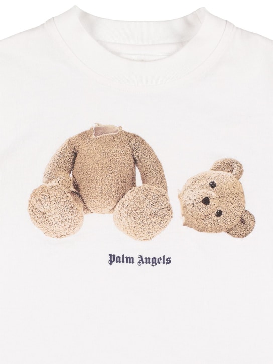 Palm Angels: T-shirt en jersey de coton imprimé ourson - Blanc - kids-girls_1 | Luisa Via Roma