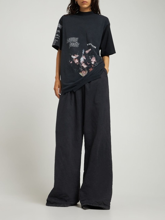 Balenciaga: T-shirt en coton Upside Down - Noir - women_1 | Luisa Via Roma