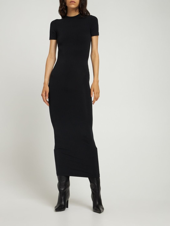 Balenciaga: 弹力莫代尔平纹针织连衣裙 - 黑色 - women_1 | Luisa Via Roma