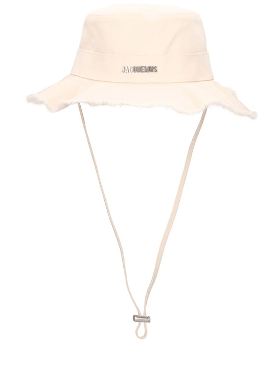 Jacquemus: Sombrero Le Bob Artichaut de algodón con logo - Off-White - women_0 | Luisa Via Roma