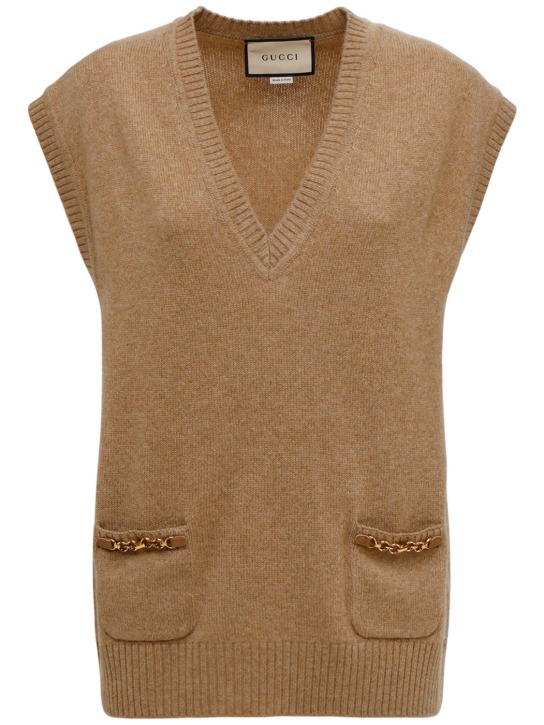 Gucci: Cashmere knit vest w/ chain detail - Camel/Mix - women_0 | Luisa Via Roma