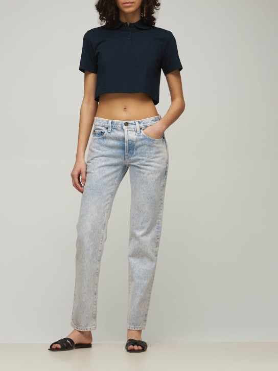 Saint Laurent: Knitted cropped polo top - Marine Blue - women_1 | Luisa Via Roma