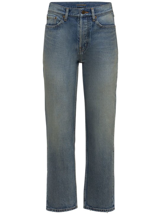 Saint Laurent: 70'S denim jeans w/ back logo - Light Dirt - women_0 | Luisa Via Roma