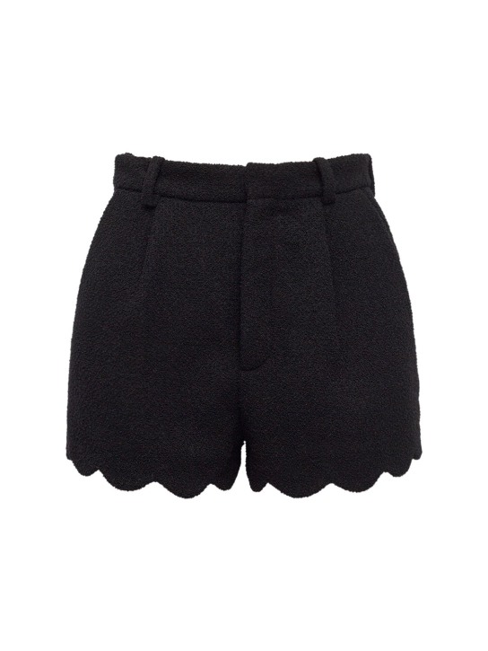Saint Laurent: High waist wool tweed shorts - Noir - women_0 | Luisa Via Roma