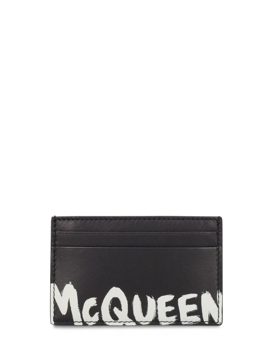Alexander McQueen: 가죽 카드 홀더 - 블랙/화이트 - men_0 | Luisa Via Roma