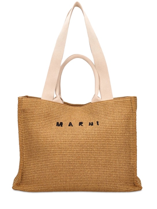 Marni: Large logo raffia effect tote bag - Raw Sienna - women_0 | Luisa Via Roma