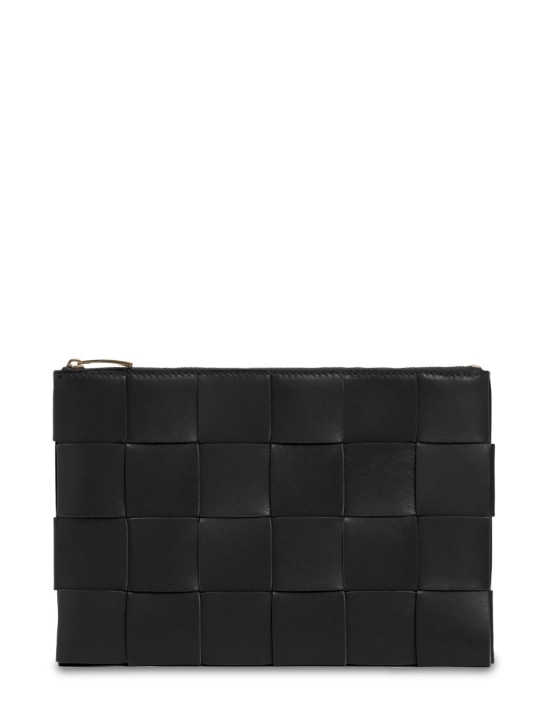 Bottega Veneta: Intreccio leather zip pouch - Black-gold - women_0 | Luisa Via Roma