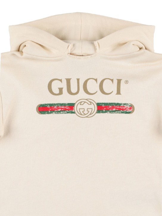Gucci: Sweat-shirt en coton imprimé logo à capuche - Blanc - kids-girls_1 | Luisa Via Roma