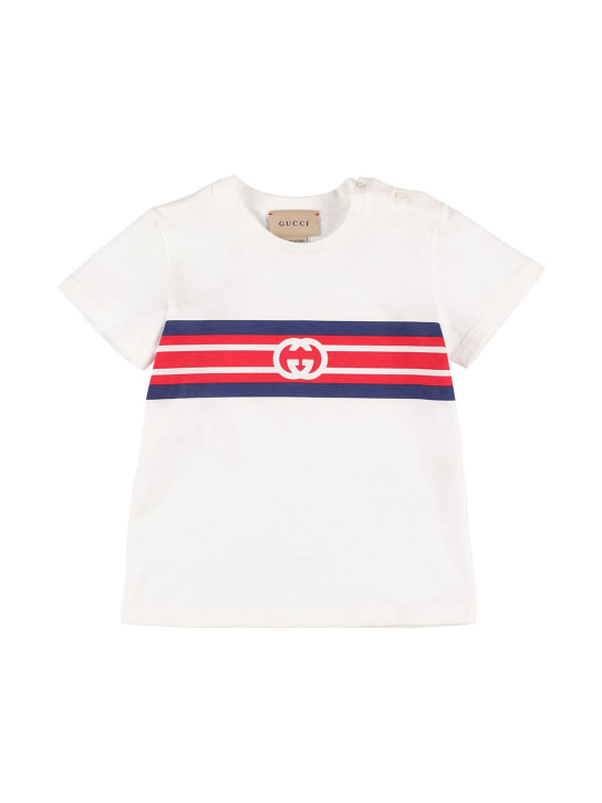 Gucci: 로고 프린트 코튼 저지 티셔츠 - 화이트 - kids-boys_0 | Luisa Via Roma