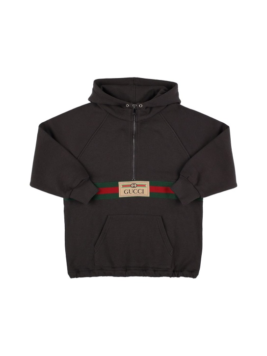 Gucci: Sweat-shirt en coton à capuche détail web - Gris Foncé - kids-girls_0 | Luisa Via Roma