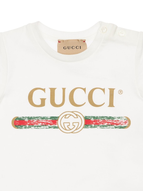 Gucci: T-shirt in jersey di cotone con logo stampato - Bianco - kids-boys_1 | Luisa Via Roma