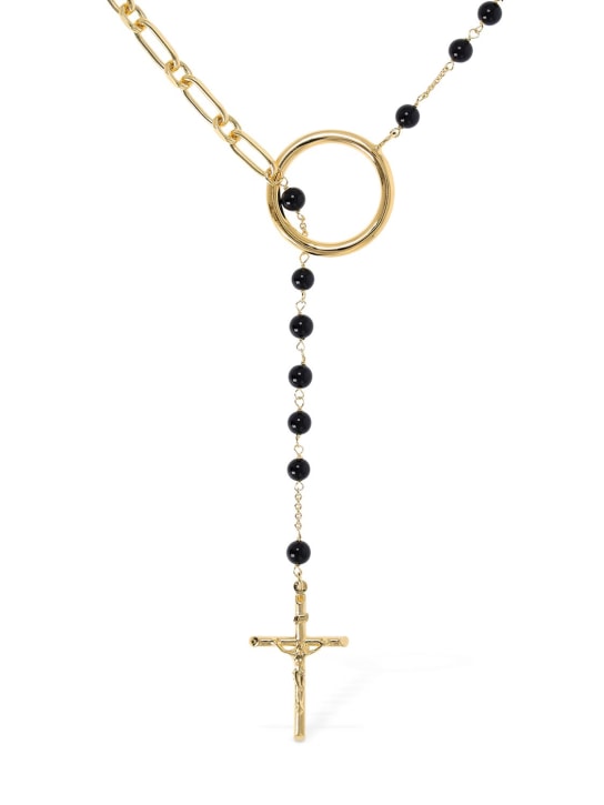 Dolce&Gabbana: Lange Halskette mit Kugel- und Kreuzanhänger - Gold/Schwarz - women_0 | Luisa Via Roma