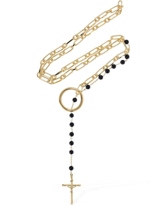 Dolce&Gabbana: Collier long à pendentif sphère et croix - Or/Noir - women_1 | Luisa Via Roma
