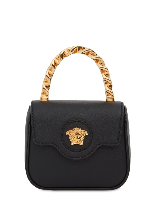 Versace: Medusa grained leather top handle bag - Black - women_0 | Luisa Via Roma