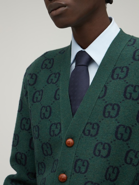 Gucci: Corbata de seda con logo 7cm - Azul - men_1 | Luisa Via Roma