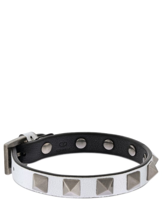 Valentino Garavani: Rockstud leather belt bracelet - Silver - men_1 | Luisa Via Roma