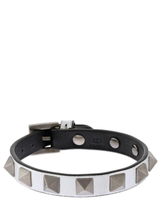 Valentino Garavani: Rockstud leather belt bracelet - Silver - men_0 | Luisa Via Roma