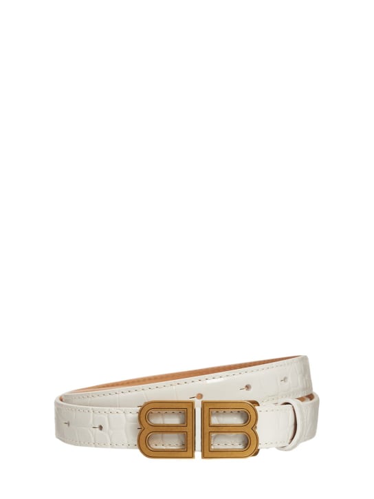 Balenciaga: 20mm BB Hourglass shiny leather belt - White - women_0 | Luisa Via Roma