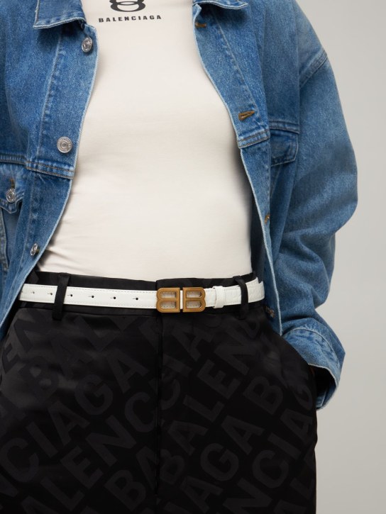 Balenciaga: 20mm BB Hourglass shiny leather belt - White - women_1 | Luisa Via Roma