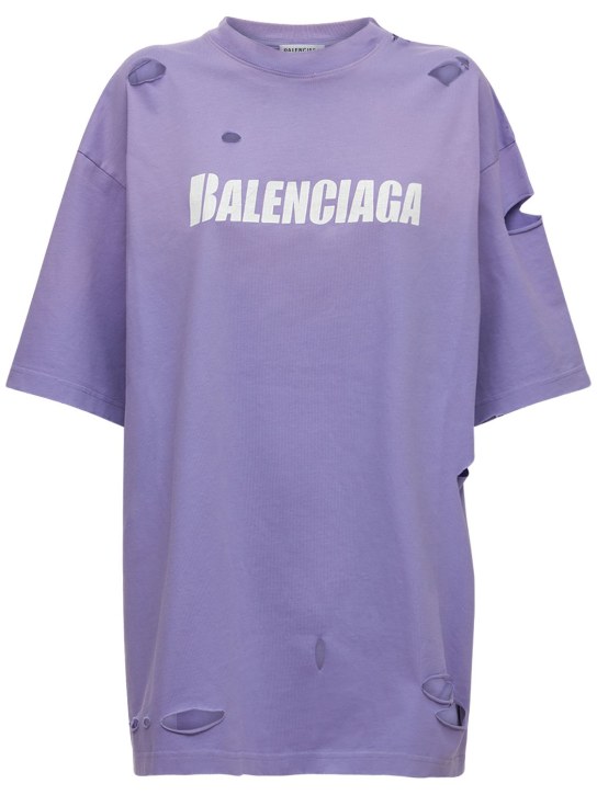 Balenciaga: T-shirt boxy en jersey d'aspect usé - Violet - women_0 | Luisa Via Roma