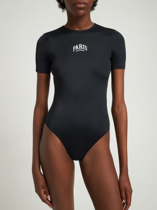 Balenciaga: Paris short sleeve one-piece swimsuit - women_1 | Luisa Via Roma