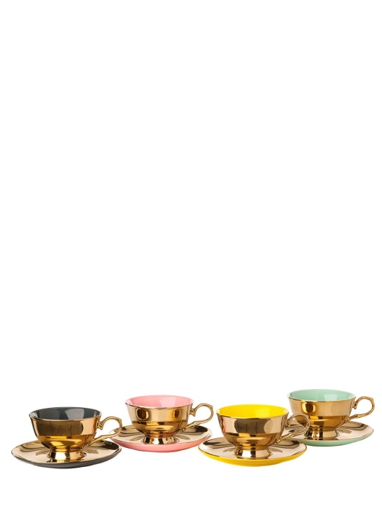 Polspotten: Set of 4 Legacy Gold tea cups & saucers - Gold/Multi - ecraft_0 | Luisa Via Roma
